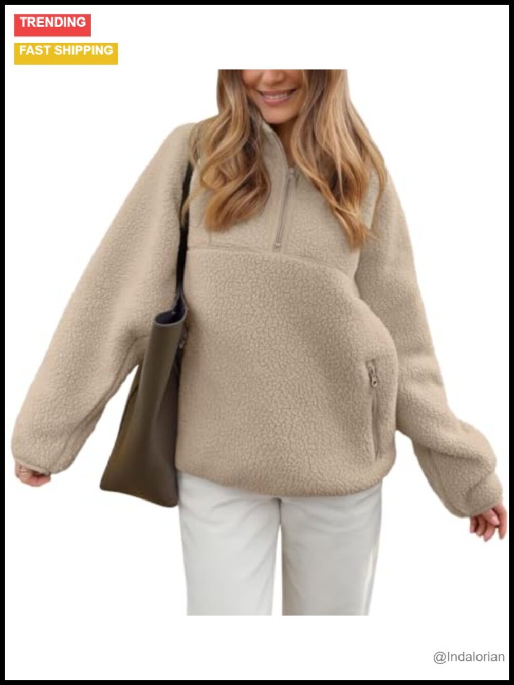 Sherpa Fleece Half Zip Pullover Women Funnel Neck Kangaroo Pocket